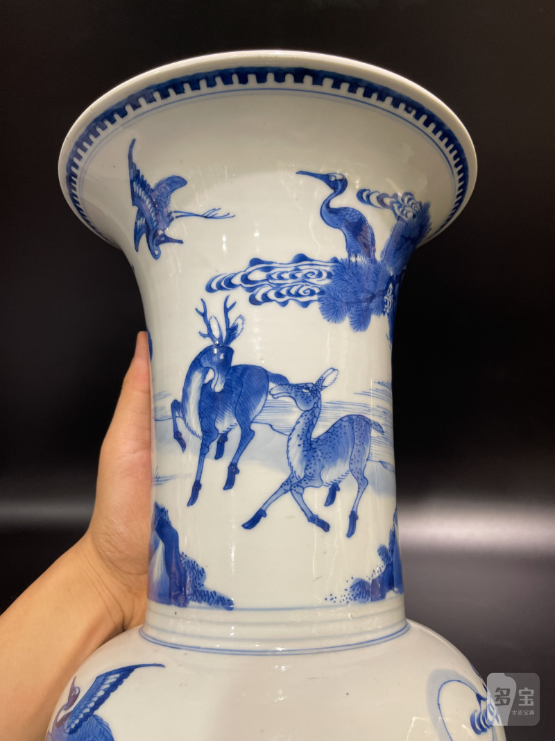 清康熙 青花山水松鹤延年凤尾尊 - 图9